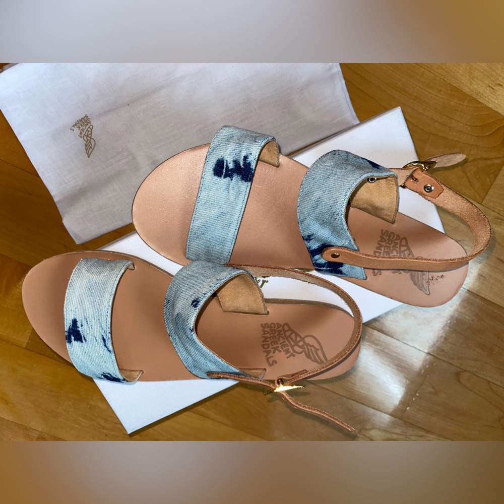 Ancient Greek Sandals Light Blue Denim Sandals